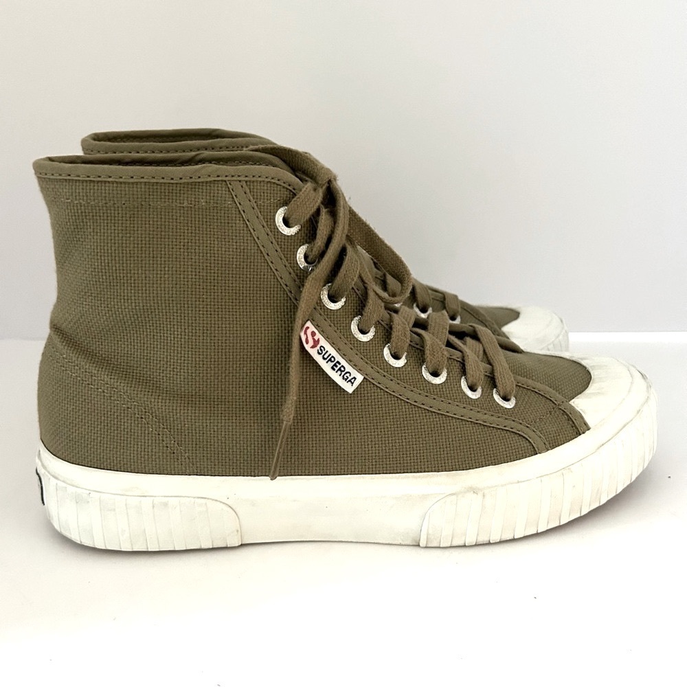 Superga High Top Sneaker Shoe Canvas Fall Comfortable Olive Green Women's Size 8 - Picture 11 of 13